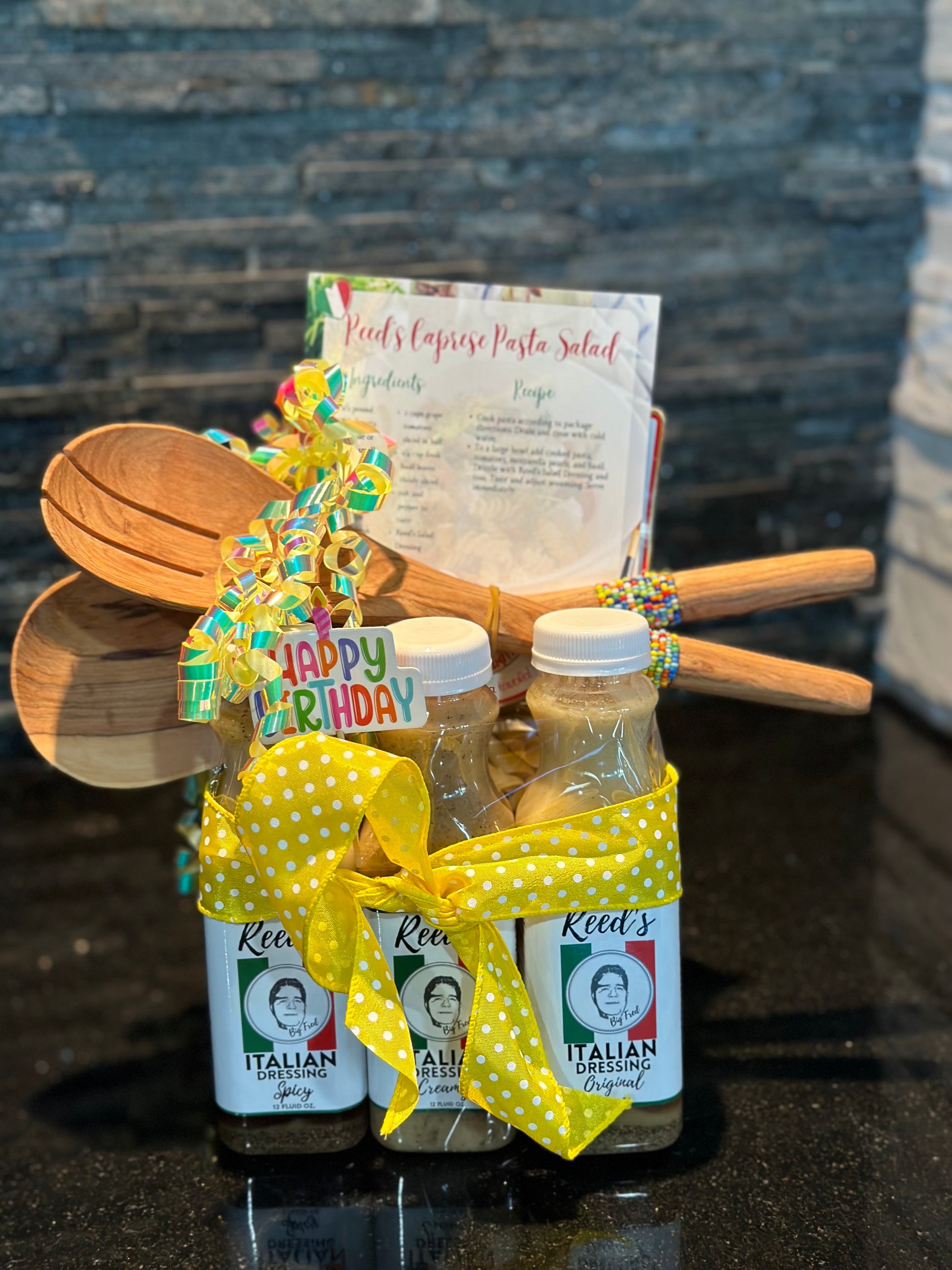 Happy Birthday Gift Bundle with Dressing, Kenyan Spoons, and Pasta