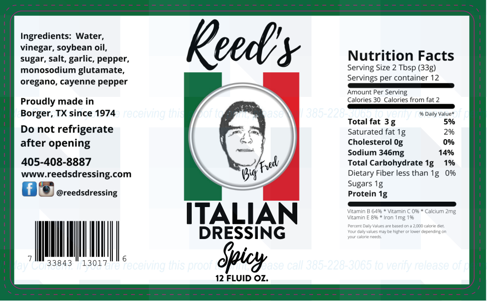 Reed's Italian Dressing Spicy Label