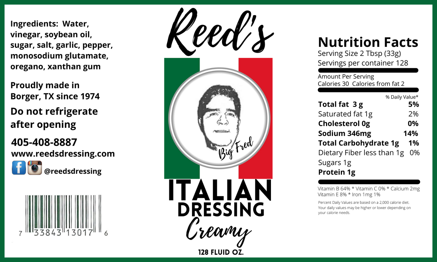 Reed's Italian Dressing | Creamy Recipe (Gallon)